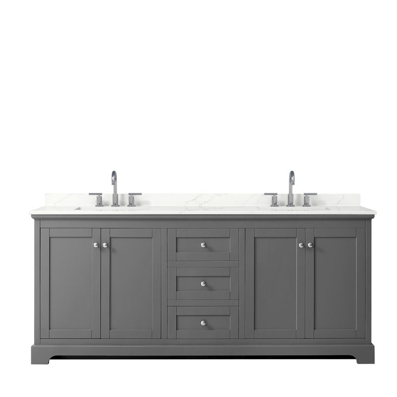 Avery 72'' Double Bathroom Vanity with Quartz Top, Dark Gray, Giotto Quartz, Polished Chrome