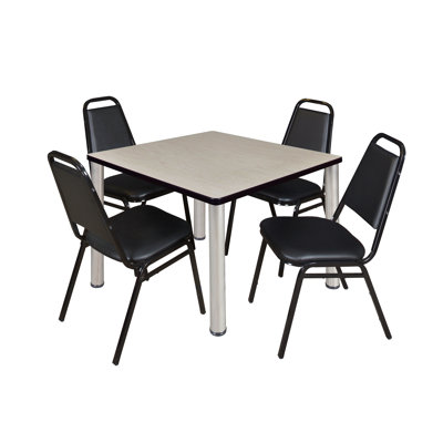 Kee Square Breakroom Table Top, 4 Restaurant Stack Chairs
