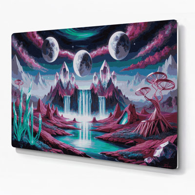 Space Alien planet landscapes Purple Metal Wall Art