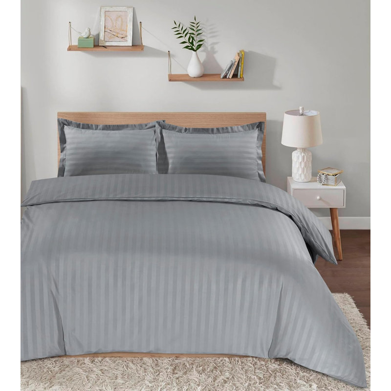 Neacsu Microfiber Striped Duvet Cover Set with Pillowcases, Double Duvet Cover + 2 Standard Pillowcases, Silver