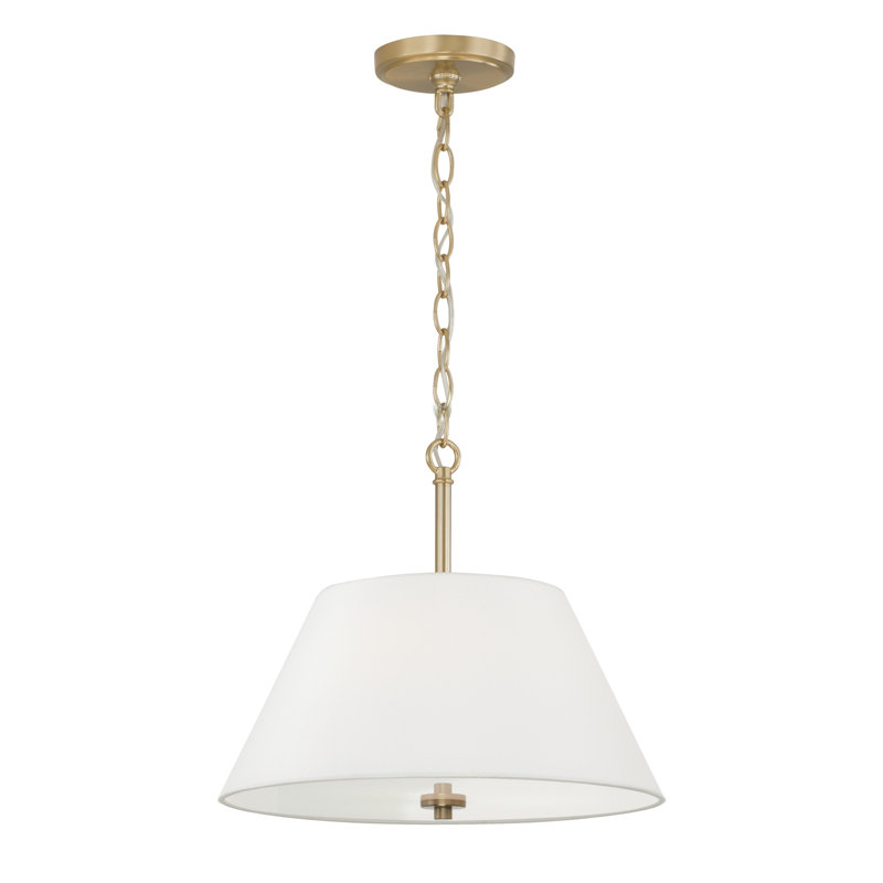 15"W x 13.25"H 3-Light Dual Mount Pendant in Matte Brass with White Fabric Shade and Glass Diffuser