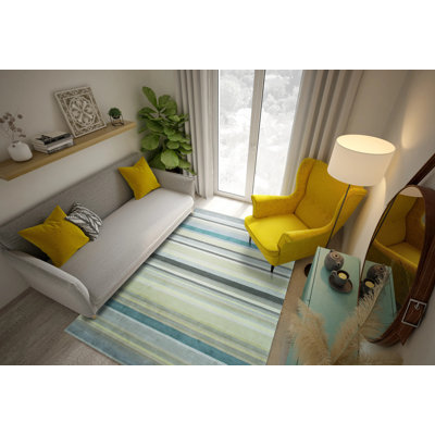 Contemporary Green Handmade Wool Area Rug