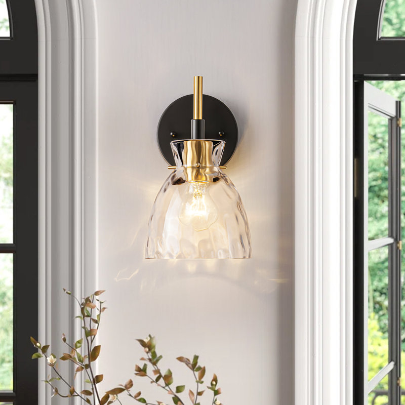 1-Light Modern Transitional Bell-Shaped Clear Ripple Glass Wall Sconce