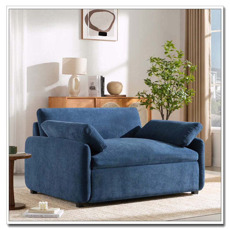 Fauteuil simple surdimensionné en chenille 50 * 43 ", chaise d'appoint large et profonde, Bleu