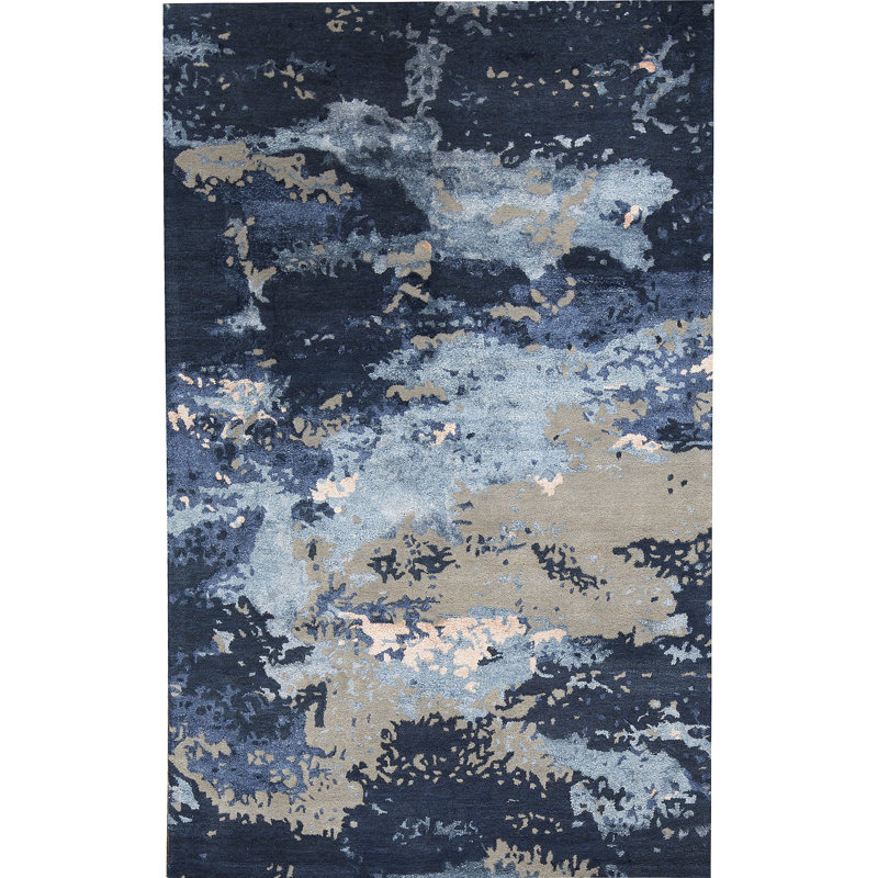 Tapis bleu foncé et bleu clair noué à la main de haute qualité