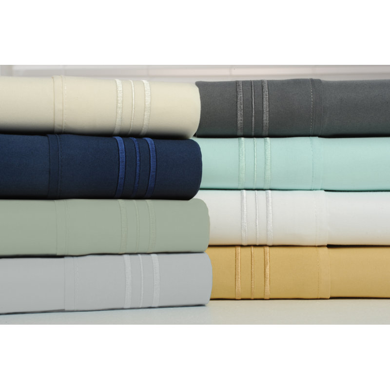 Bamboo 1800 Thread Count 3 Line Embroidered Deep Pocket Sheet Set (4pc), Ivory