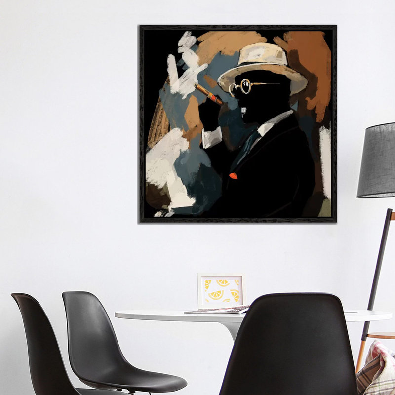 Cigar Lounge - Painting on Canvas, 93.98cm H x 93.98cm W x 3.81cm D, Black Floater Framed