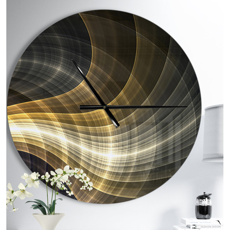 Horloge murale moderne jaune avec lumière fractale, Moyen