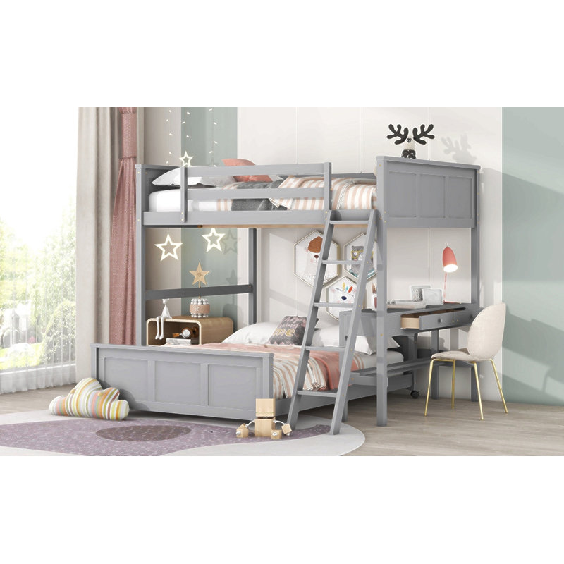 Bunk Bed With Desk, Gray