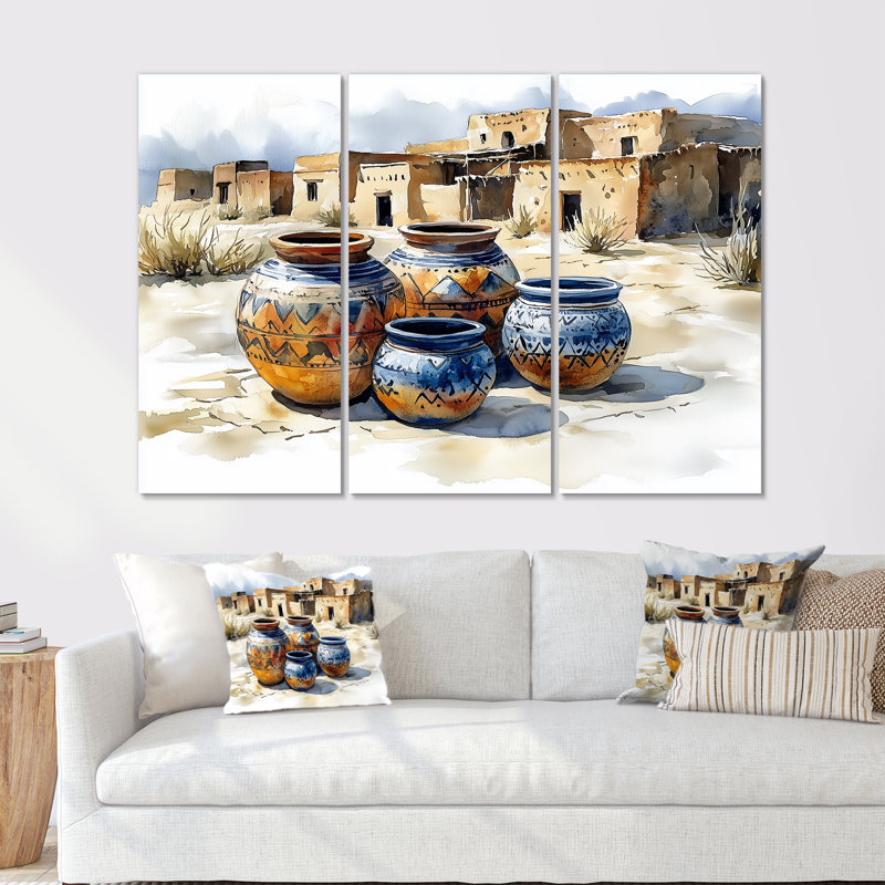 Ensemble d'art mural brun, désert africain, poterie II - Boho, Métal métal, H 32 po x l 48 po x P 1 po