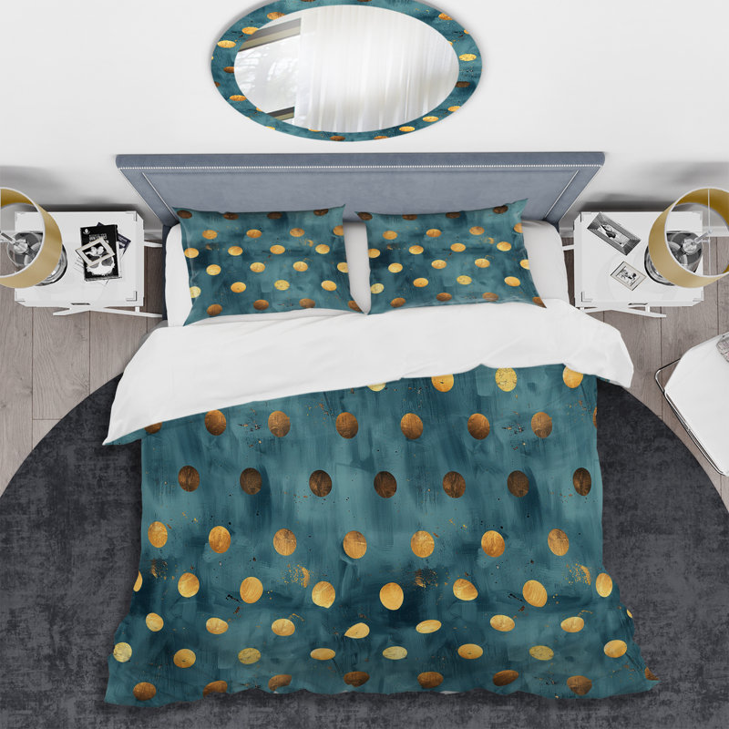 Ensemble de housse de couette Glam Polka Dots II - bleu doré, Housse de couette très grand + 2 taies décorativ