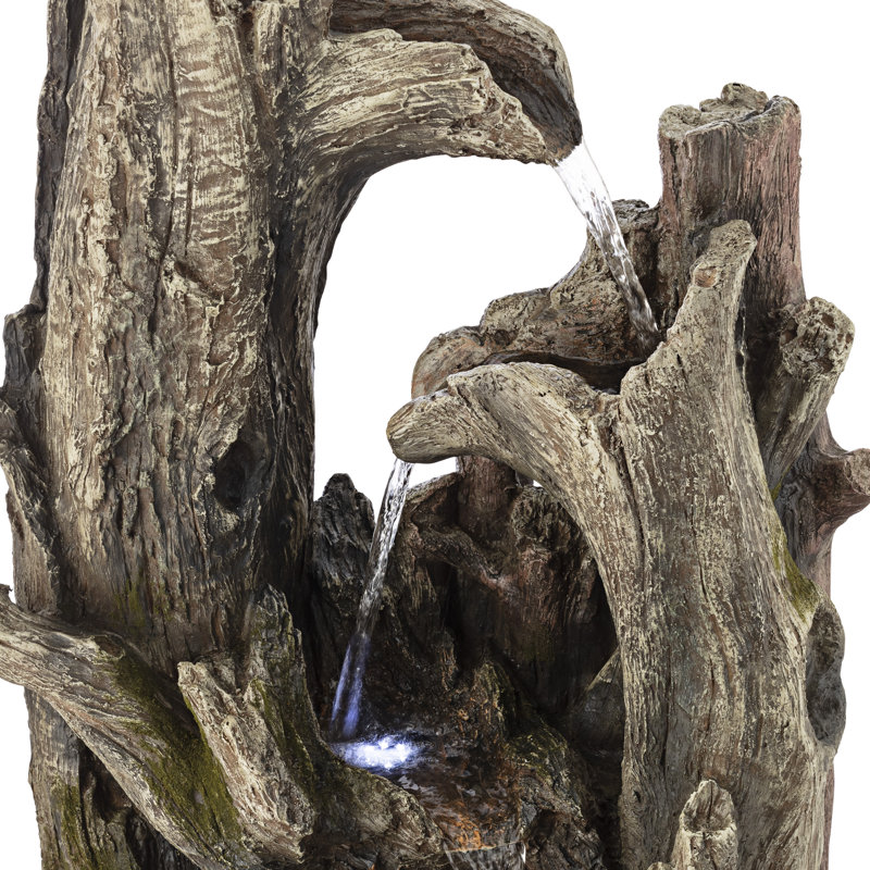Fiberglass and Resin Tiered Woodcut Fountain, 40" H x 21" W x 18" D