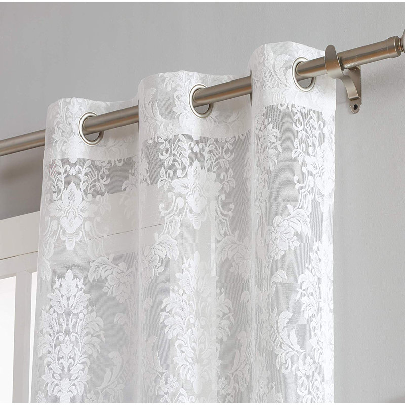 Lisa Lace Sheer Single Curtain Panel, Ivory, 102" W x 84" L
