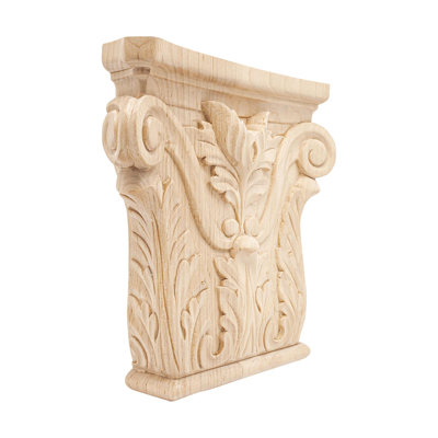 8-1/8 in x 8-1/8 in x 1-5/8 in Unfinished Solid Acanthus Wood Onlay Capital Wood Applique