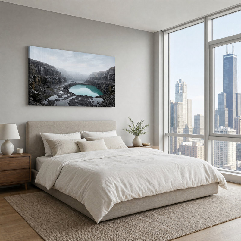 «Rocky Quarry Walls entourant le lac turquoise», art mural, 58“W x 28”H