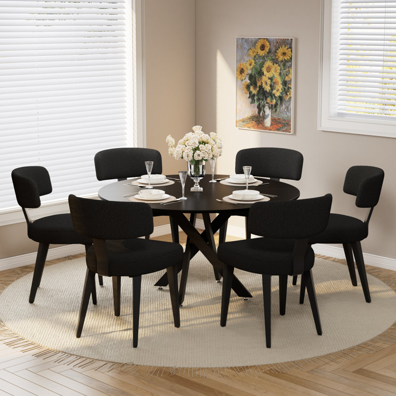 Ensemble de table de cuisine moderne, table de salle à manger en MDF avec chaises, H 29,6 po x l 47,24 po x P 47,24 po, 7