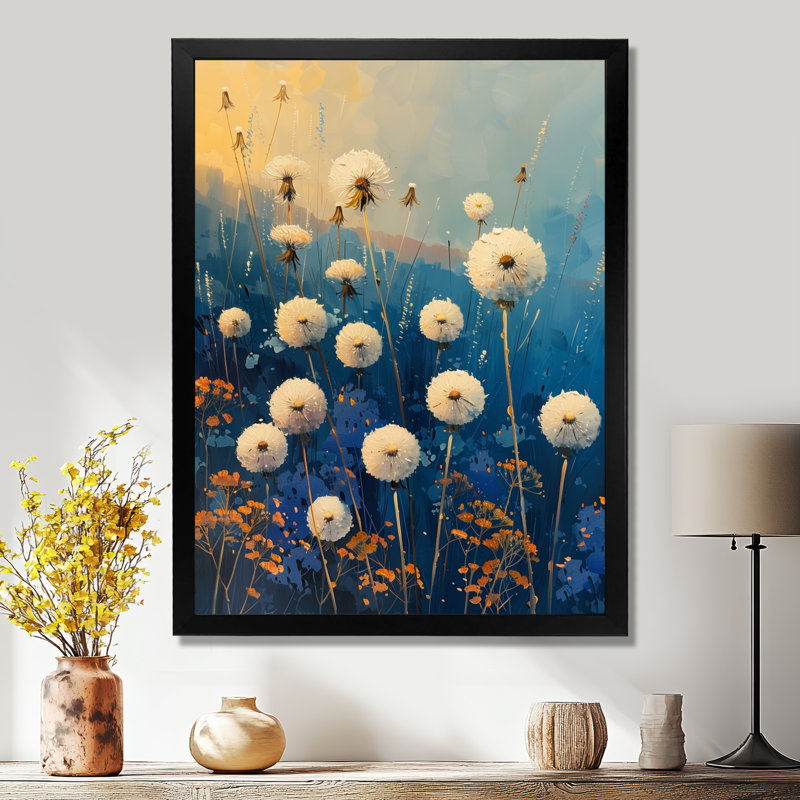 «White Blue Summer Garden Party Dandelion - Pissenlit», reproduction d'art mural, H 32 po x l 24 po x P 1 po