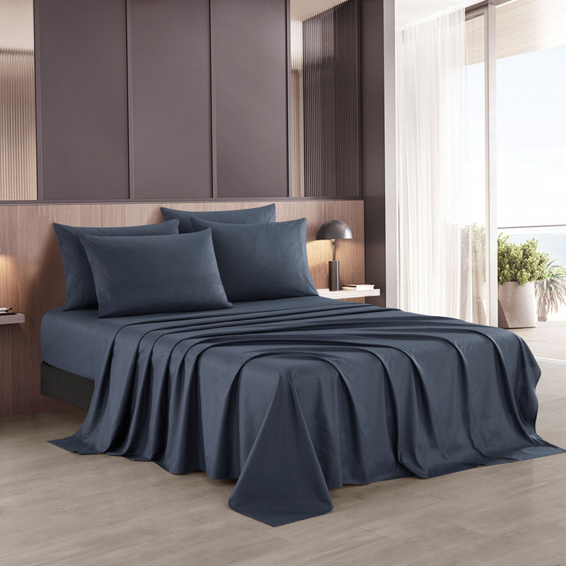  Microfiber Plain Weave / Muslin Sheet Set, Full Sheet Set + 1 Fitted Sheet + 4 Pillowcases, Navy