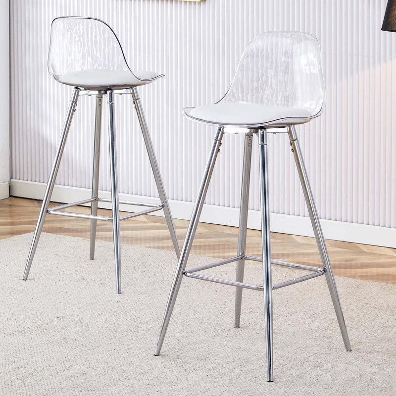 Chaises de bar modernes rembourrées de petite taille pour salle à manger, cuisine, terrasse et salon (ensemble de 2), Argent