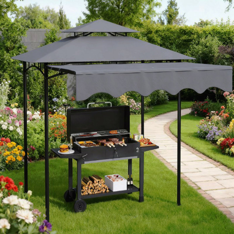 Barbecue, abri de soleil pour barbecue avec tablettes latérales et crochets, Gris foncé