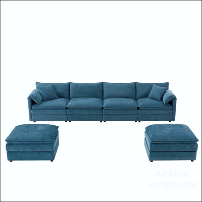 Chenille Modular Sofa - Double Cushions, Movable Ottomans