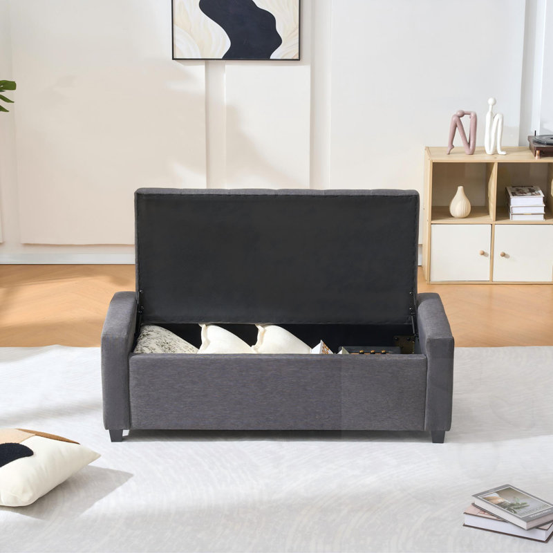 Banc de rangement rembourré avec accoudoirs, Gris