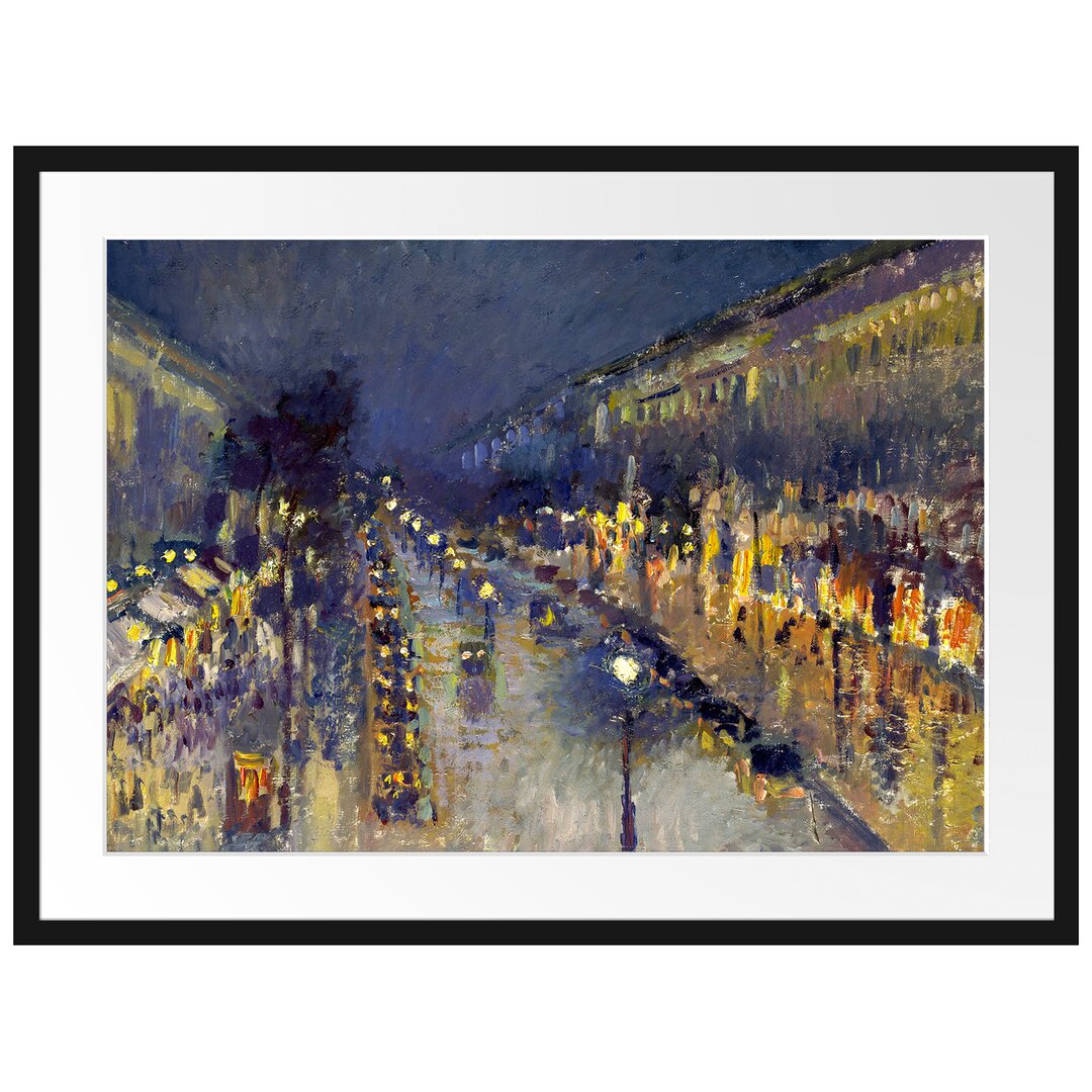 Gerahmter Kunstdruck The Boulevard Montmartre at Night von Camille Pissarro