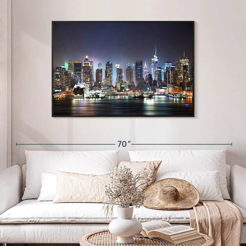 Veilleuses de New York, 46 po x 31 po, Cadre flottant noir