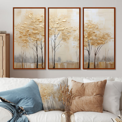 Minimalisme Golden Trees Tranquility I - ensemble d'art sur toile