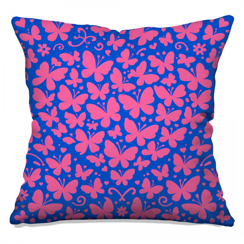 Coussins roses sur fond bleu, 26 x 26 pouces