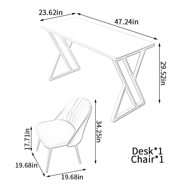 Modern Creamy Style Rock Slab Writing Desk, 29.52" H x 47.24" W x 23.62" D