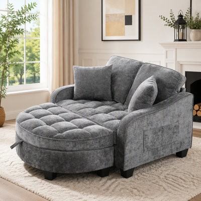 Two-Seater Sofa Chaise with Storage Footrest and Plush Cushions
