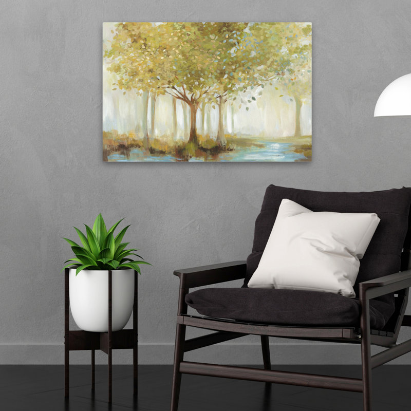 Forêt, rivière, paysage, arbre, nature, forêt, peinture, impressionnisme, art contemporain, H 24 po x l 16 po