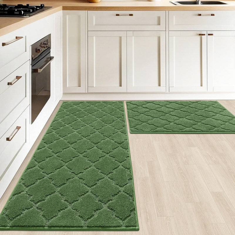 Nonslip Kitchen Rug Set 2 Pack, 51X76cm+51X122cm, Green