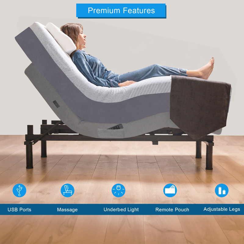 Twin Xl Adjustable Bed With 14 Inch Copper Gel Memory Foam Mattress, Twin