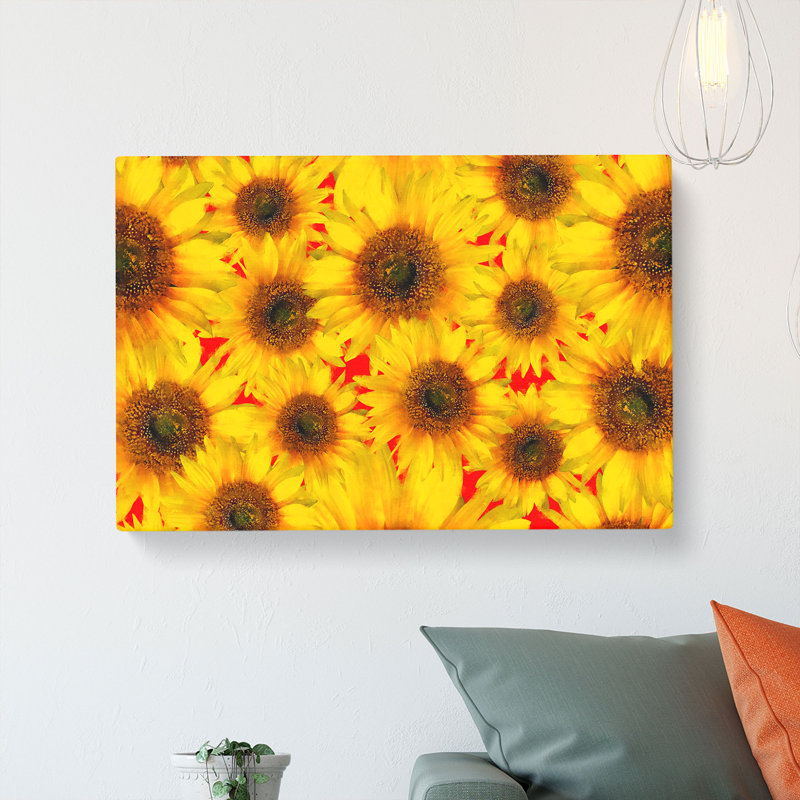 Wall Of Yellow Sunflowers - Wrapped Canvas Painting, 50cm H x 76cm W x 3cm D