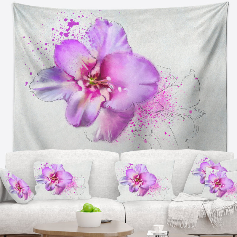Tapisserie aquarelle «Blooming Pink Fowler», H 50 po x l 60 po