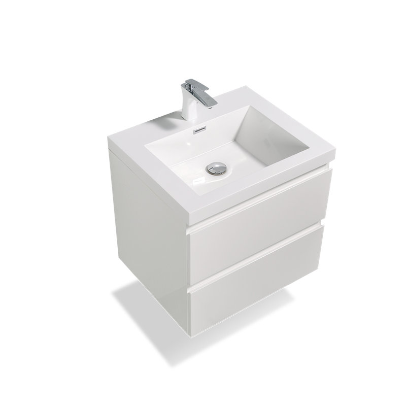  Ensemble de meuble-lavabo simple mural 24 po Angela, Blanc