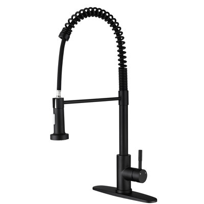 Robinet de cuisine avec douchette extractible, acier inoxydable noir mat, buse rotative à 360 ° pour une fonction efficace de l'eau, finition anti-rouille et anti-rouille, acier à jet simple avec gestion du débit, haute