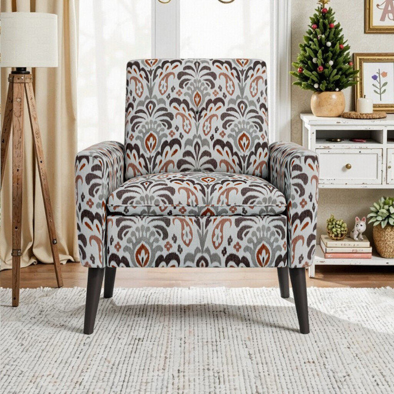 Fauteuil d'appoint avec motif floral et pieds en bois massif pour le salon, Multi