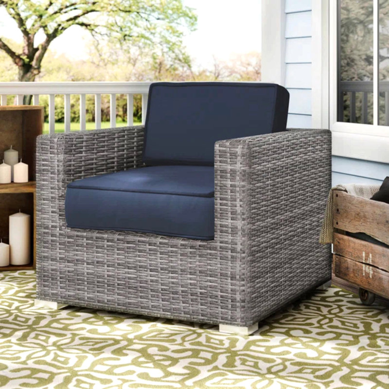 Fauteuil club en osier GRIS, Bleu, Brun