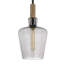 Luminaire suspendu, abat-jour rond en verre fumé, accent de bois brun, métal noir