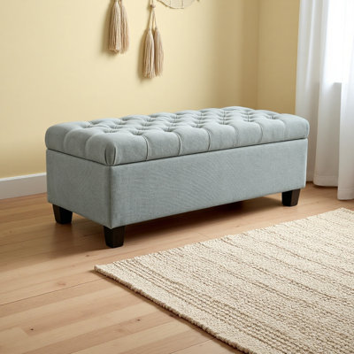 Repose-pieds avec rangement, banc de rangement, banc de chambre d'entrée touffeté, 49,75 pouces, charnières à couvercle facile à utiliser, pieds en bois