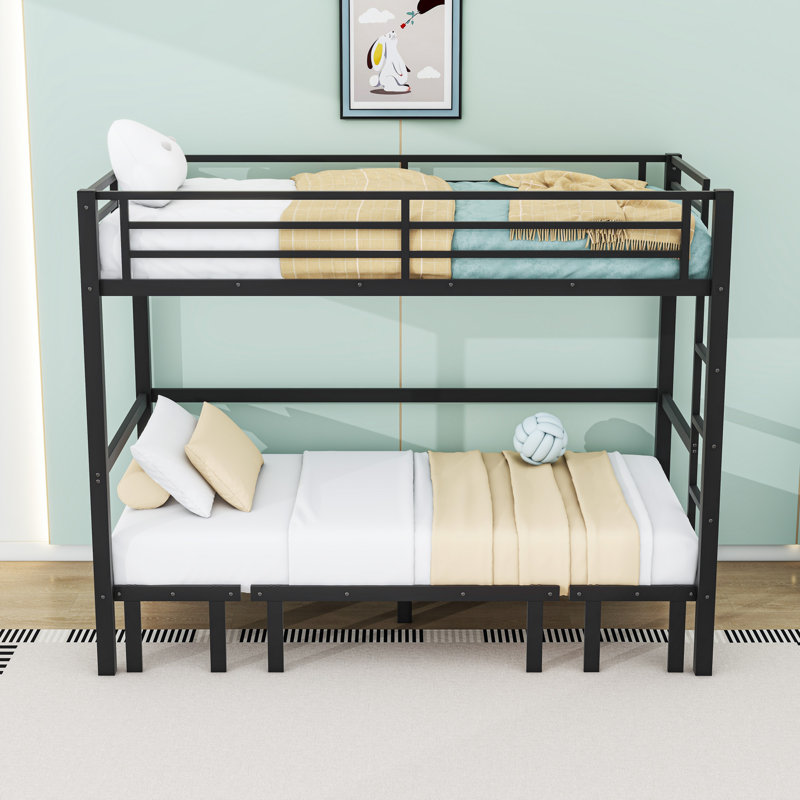 Metal Bunk Bed With Guardrails, Twin XL Over Twin XL