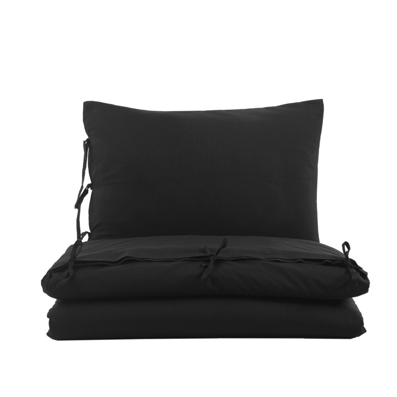 Solid Cream  Color Pollycotton104' X90' Duvet Cover Set With Two Shams, Black, King Duvet Cover + 2 King Shams