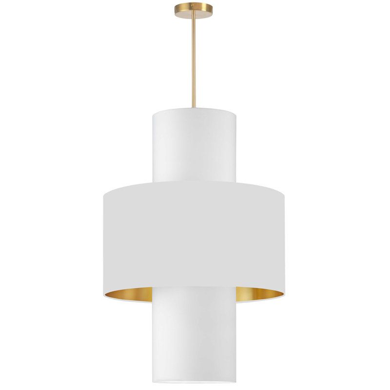 Klisha 4 - Light Dimmable Drum Chandelier, Aged Brass, White/Gold/White