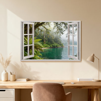 Landscape & Nature Forest Lake View Through Open Window