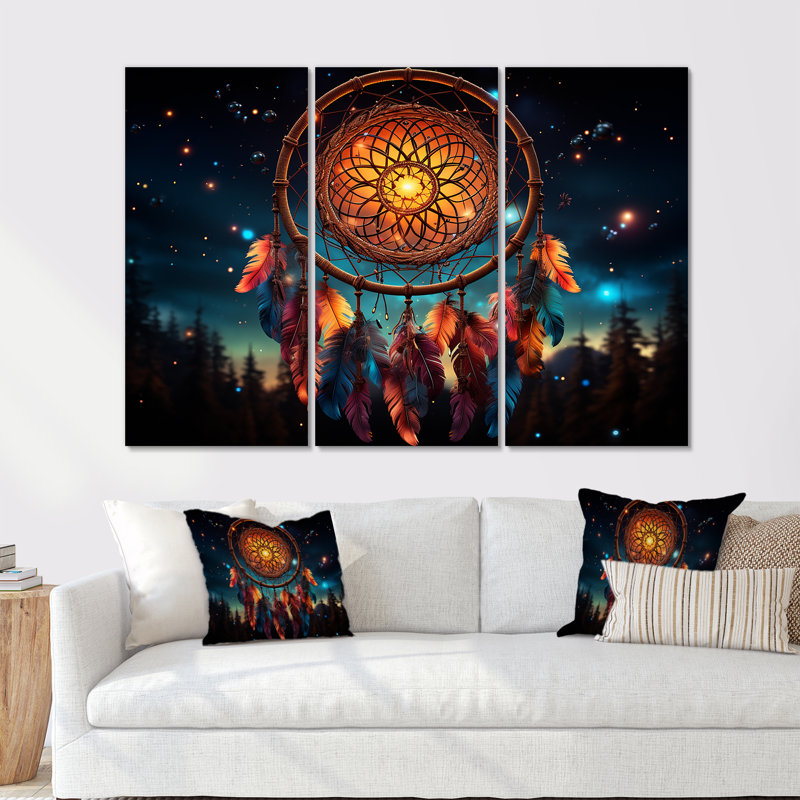 Bleu sarcelle et nuits jaunes Embrace Dreamcatcher - Dream Catcher Wall Art, ensemble de salon, H 32 po x l 48 po x P 1 po