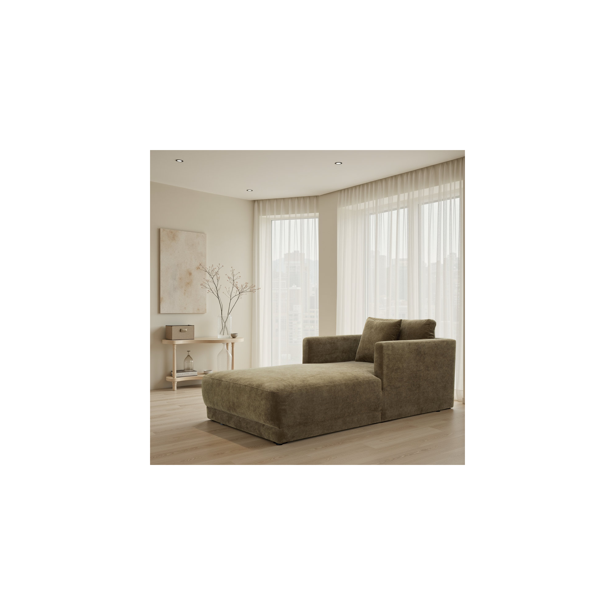 Vervino Upholstered Chaise Lounge, Moss Olive Green Performance Chenille