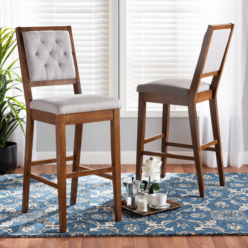 Ensemble de tabourets de comptoir 2 pièces modernes et contemporains en tissu sable et brun foncé, Noyer brun / gris
